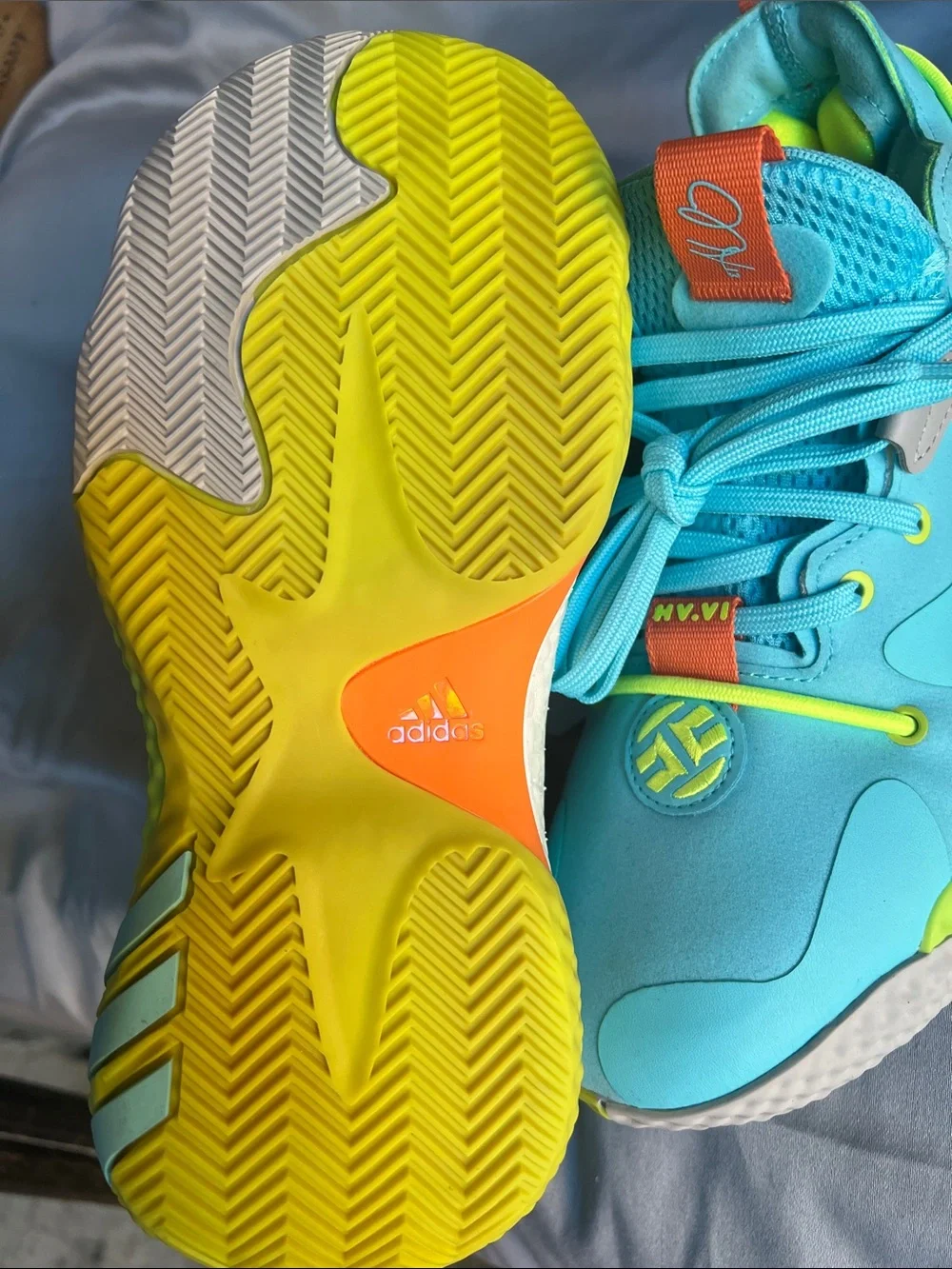 adidas Kids Aqua Sneakers with Neon Yellow and Orange Accents